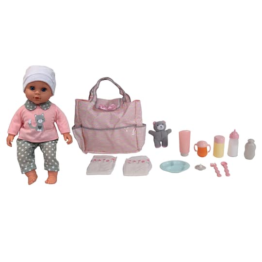 Dream Collection 16&#x22; Baby Doll With Diaper Bag Set